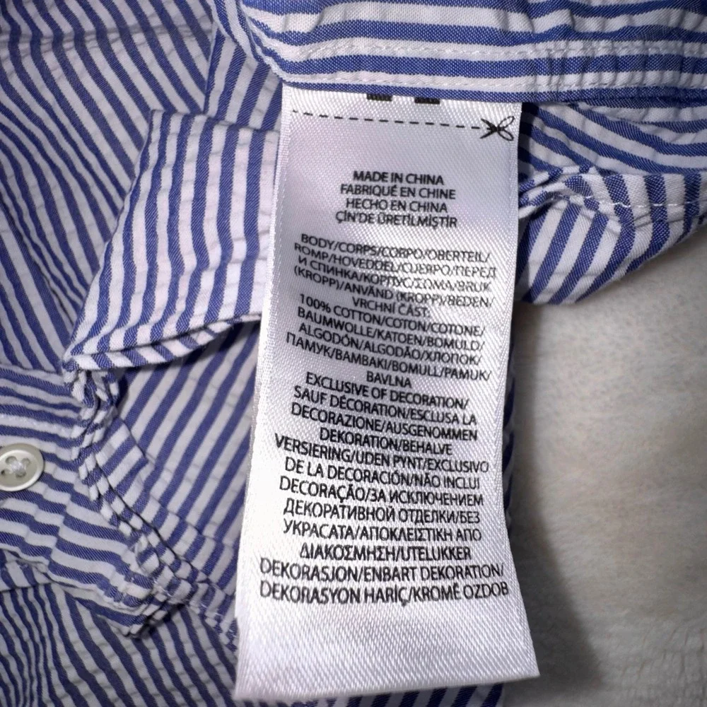 Ralph Lauren Button Down Shirt Boys M 10-12 Blue White Striped Seersucker Pony